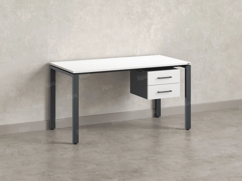 Стол прямой с подвесной тумбой 2 ящика, П-опора 1600x700x750 RM039-16x7 Белый/Серый