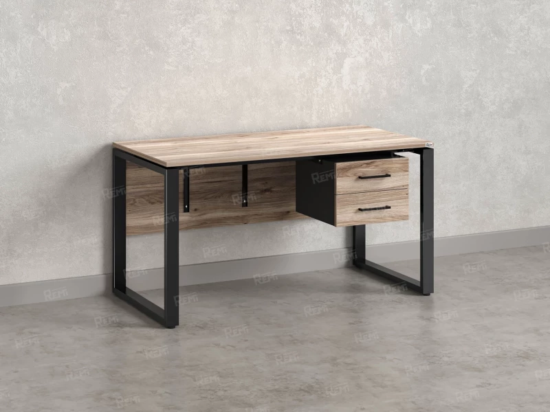 Стол прямой, подвесная тумба, ЛДСП экран, О-опора 1600x700x750 RM033-16x7 Дуб Маувелла/Черный