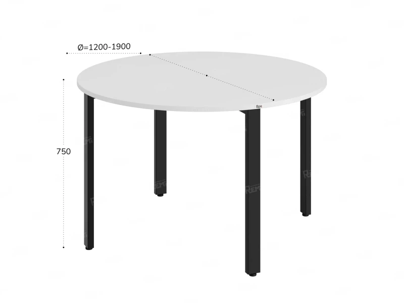 Круглый стол на П-образных опорах 1700x1700x750 RM186-17x17 Белый/Черный