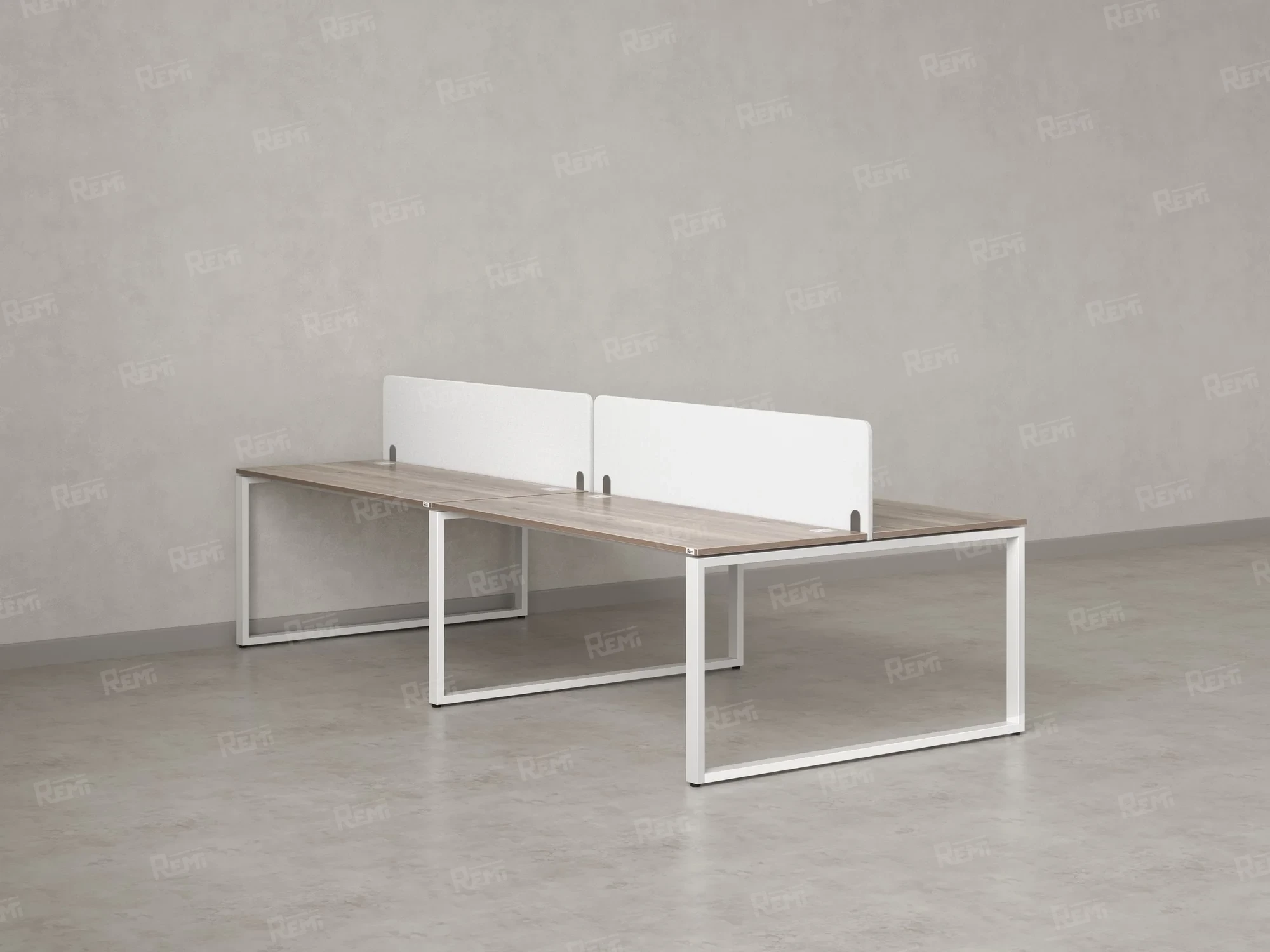 Бенч-система, 4 рабочих места, на О-образных опорах, 2 тканевых экранов 3600x1400x750 RM170-3-18x14 Дуб Маувелла/Белый