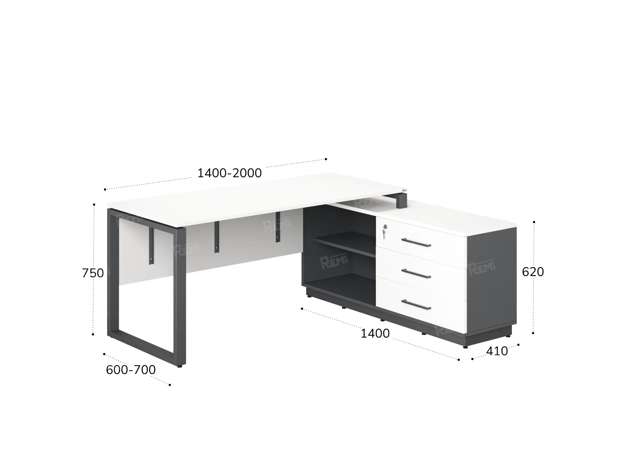 Стол прямой с тумбой R, ЛДСП экран, О-опора 1800x1400x750 RM012R-18x7 Белый/Серый