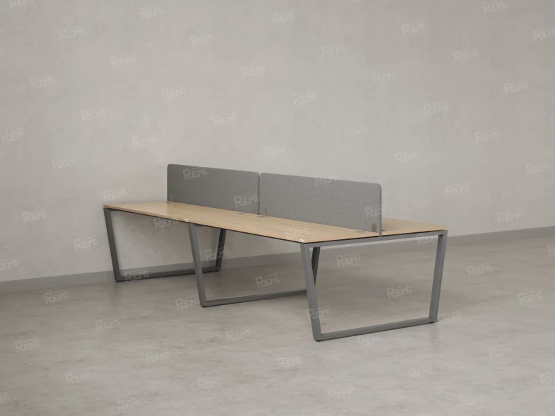 Бенч-система, 4 рабочих места, на U-образных опорах, 2 тканевых экранов 3200x1400x750 RM173-3-16x14 Вяз Швейцарский светлый/Серый