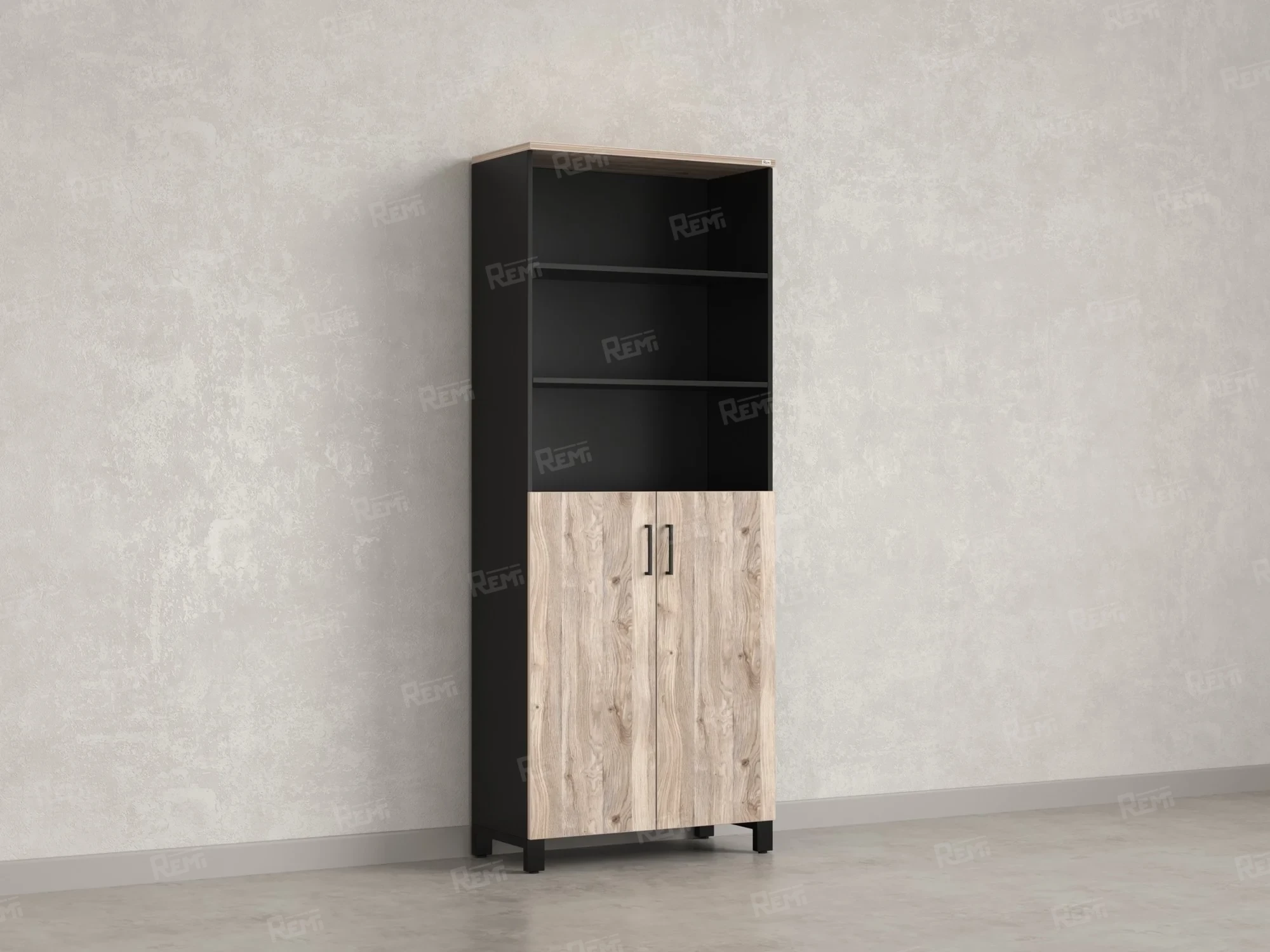 Шкаф комбинированный, 6 уровней 900x420x2200 RM154-90x41 Дуб Маувелла/Черный