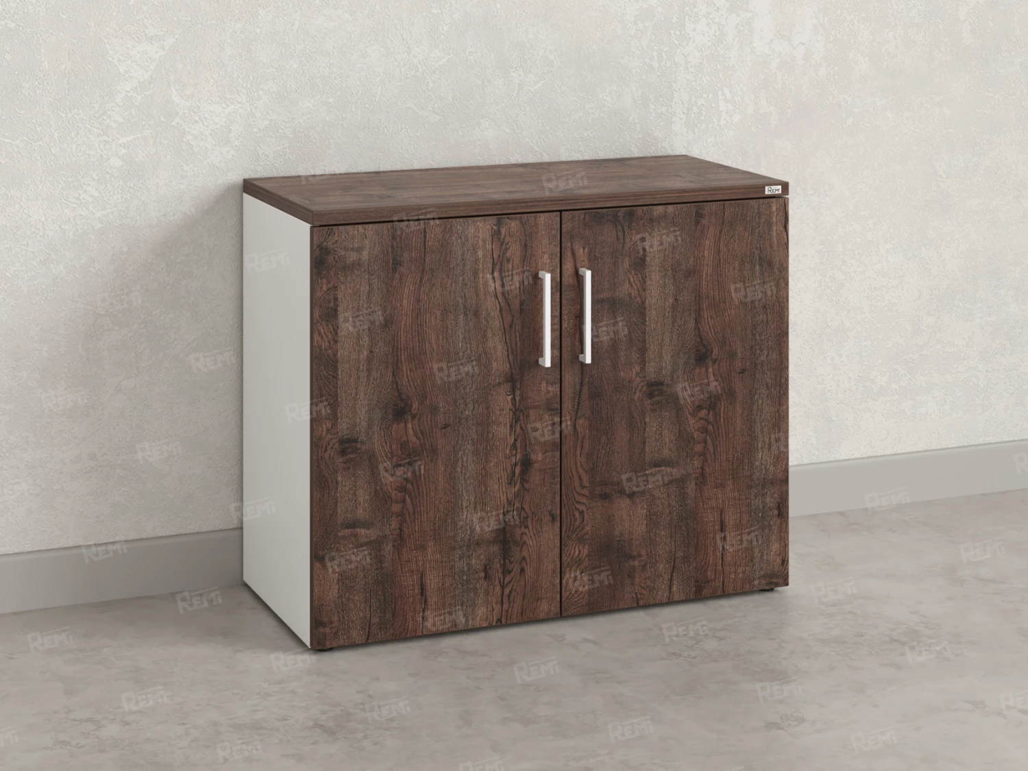 Шкаф низкий распашной, регулируемые опоры, 2 уровня 900x600x750 RM148-90x60 Дуб Апрельский шоколад/Белый