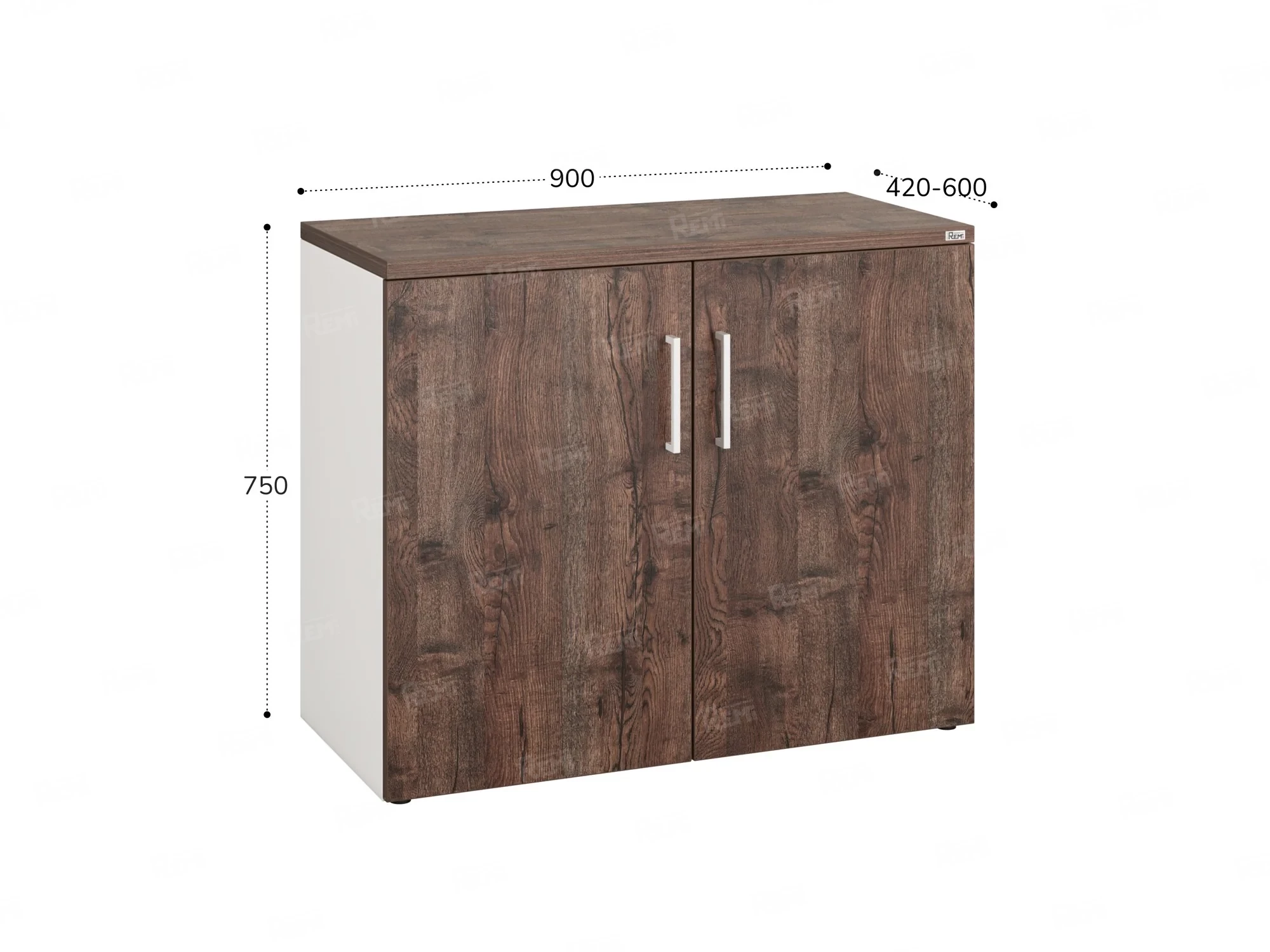 Шкаф низкий распашной, регулируемые опоры, 2 уровня 900x600x750 RM148-90x60 Дуб Апрельский шоколад/Белый