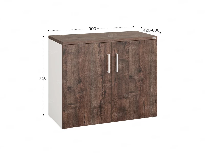 Шкаф низкий распашной, регулируемые опоры, 2 уровня 900x600x750 RM148-90x60 Дуб Апрельский шоколад/Белый