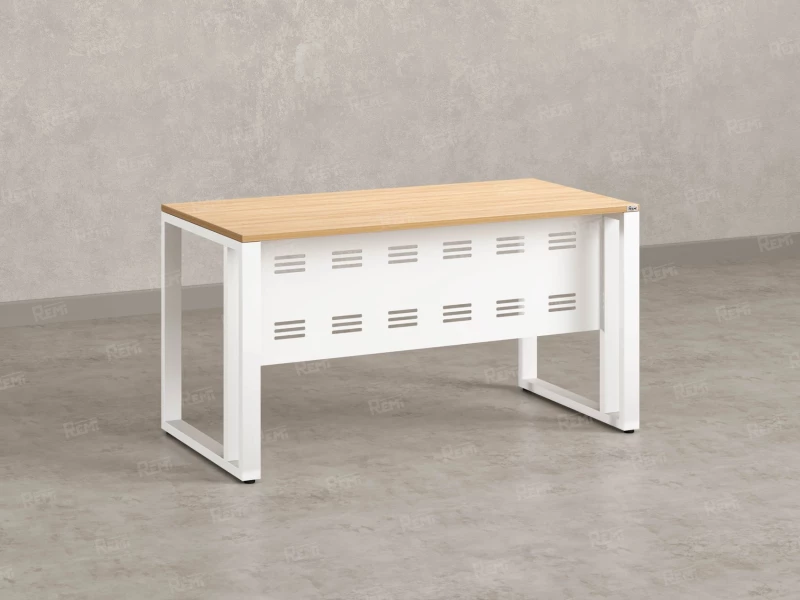 Стол прямой на О-образных опорах с металлическим экраном 1600x900x750 RM042-16x9 Вяз Швейцарский светлый/Белый