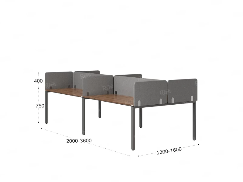 Бенч-система, 4 рабочих места, на П-образных опорах, 8 тканевых экранов 3200x1600x750 RM166-1-16x16 Дуб Юстус/Серый