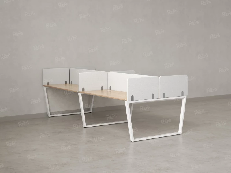 Бенч-система, 4 рабочих места, на U-образных опорах, 8 тканевых экранов 2000x1200x750 RM173-1-10x12 Вяз Швейцарский светлый/Белый