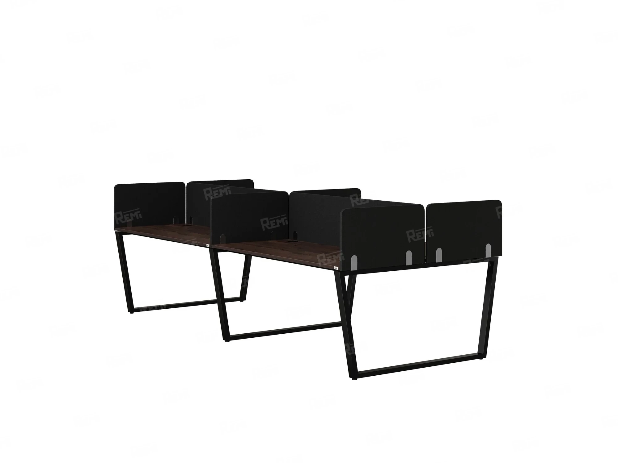 Бенч-система, 4 рабочих места, на U-образных опорах, 8 тканевых экранов 3600x1400x750 RM173-1-18x14 Дуб Апрельский шоколад/Черный