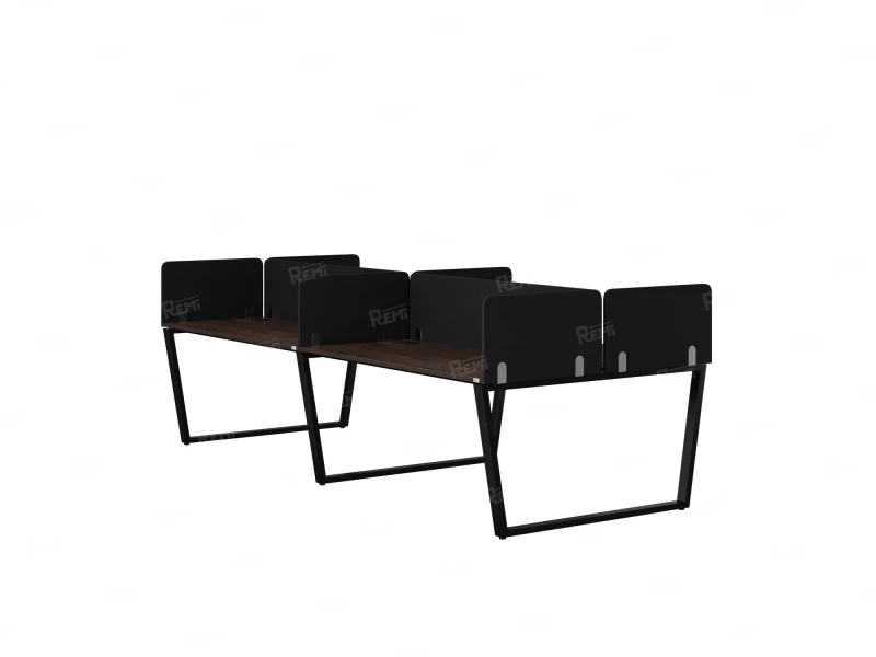 Бенч-система, 4 рабочих места, на U-образных опорах, 8 тканевых экранов 3600x1400x750 RM173-1-18x14 Дуб Апрельский шоколад/Черный