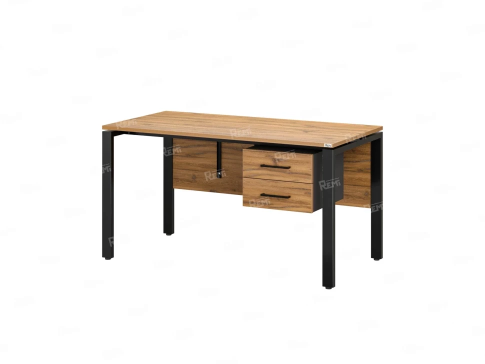 Стол прямой, подвесная тумба, ЛДСП экран, П-опора 1800x600x750 RM031-18x6 Дуб Юстус/Черный