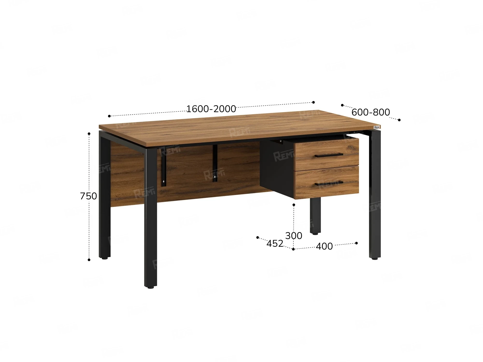 Стол прямой, подвесная тумба, ЛДСП экран, П-опора 1800x600x750 RM031-18x6 Дуб Юстус/Черный