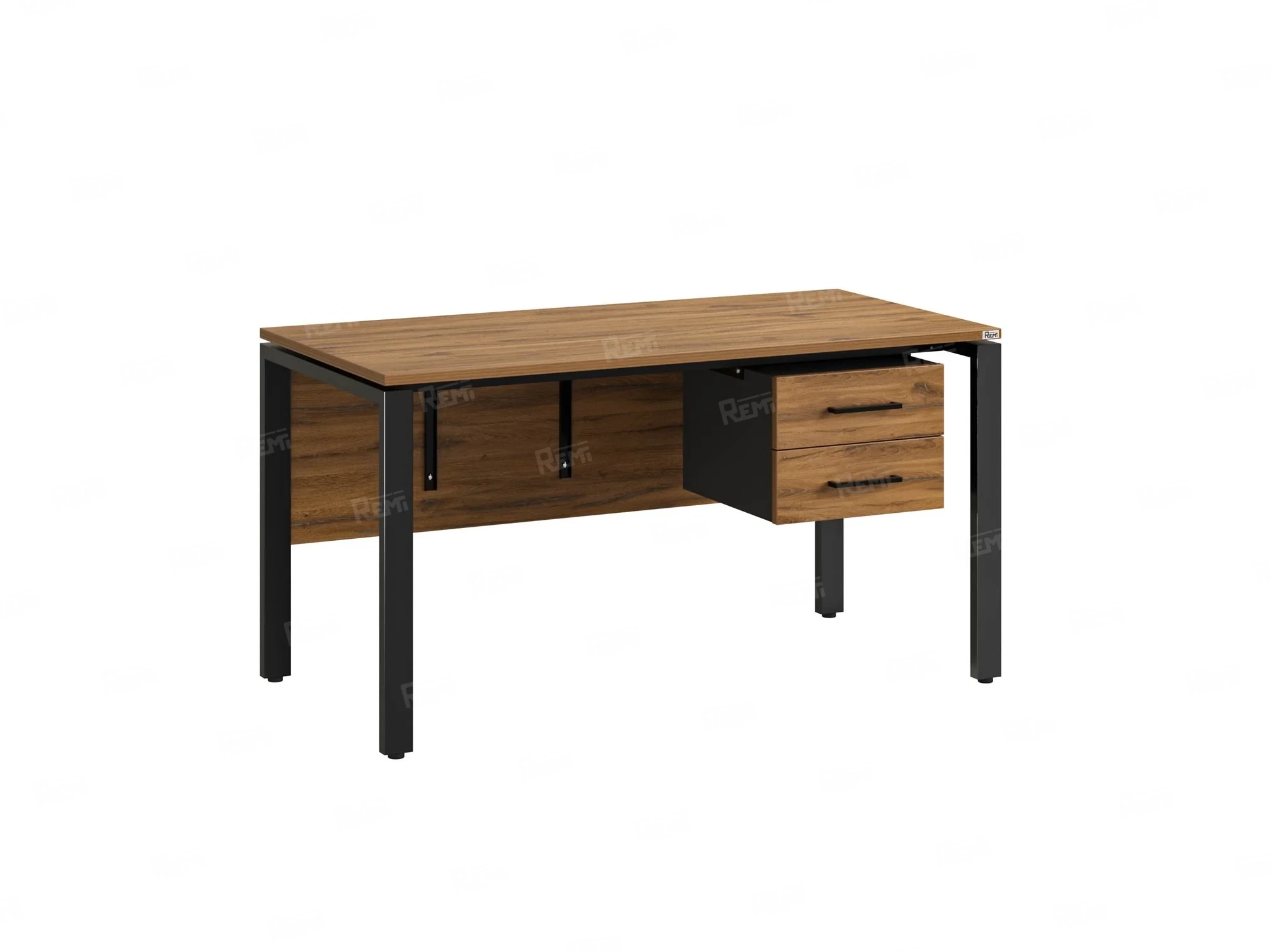 Стол прямой, подвесная тумба, ЛДСП экран, П-опора 1800x600x750 RM031-18x6 Дуб Юстус/Черный