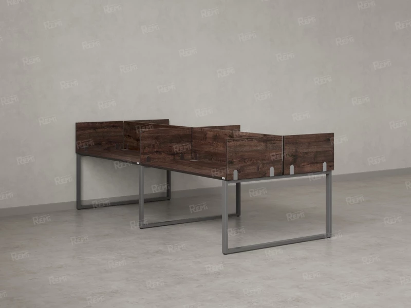 Бенч-система, 4 рабочих места, на О-образных опорах, 8 ЛДСП экранов 2800x1600x750 RM170-1-14x16 Дуб Апрельский шоколад/Серый