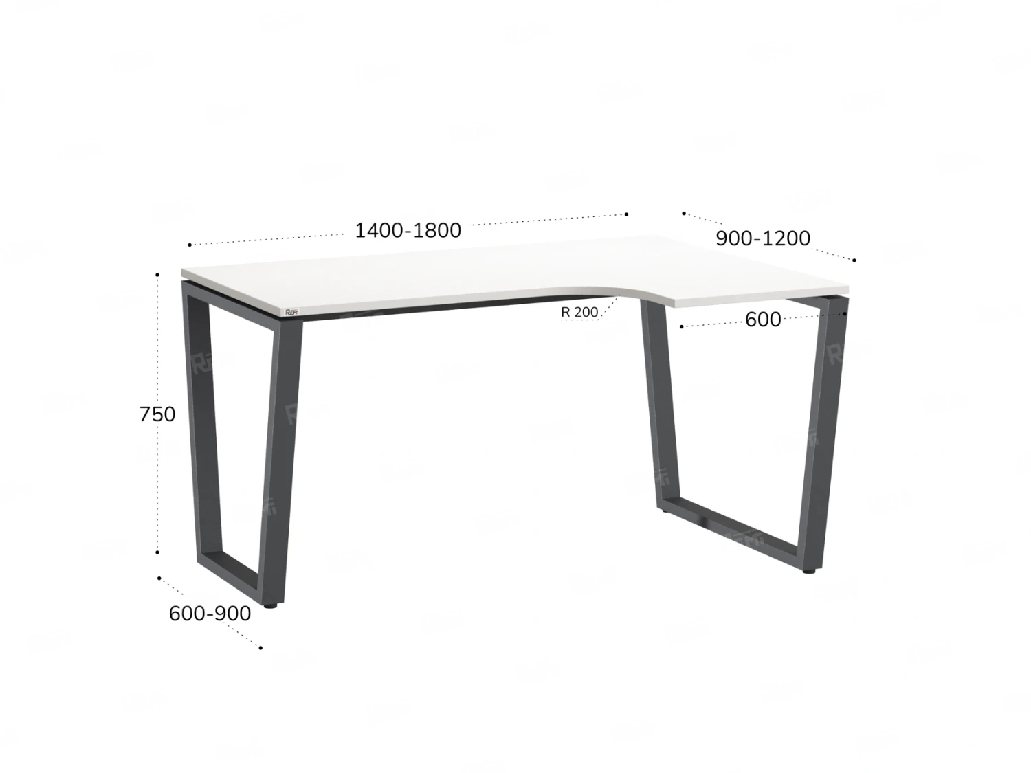 Стол угловой, U-опора, правый 1800x800/1000x750, RM050-18x8-10 Белый/Серый