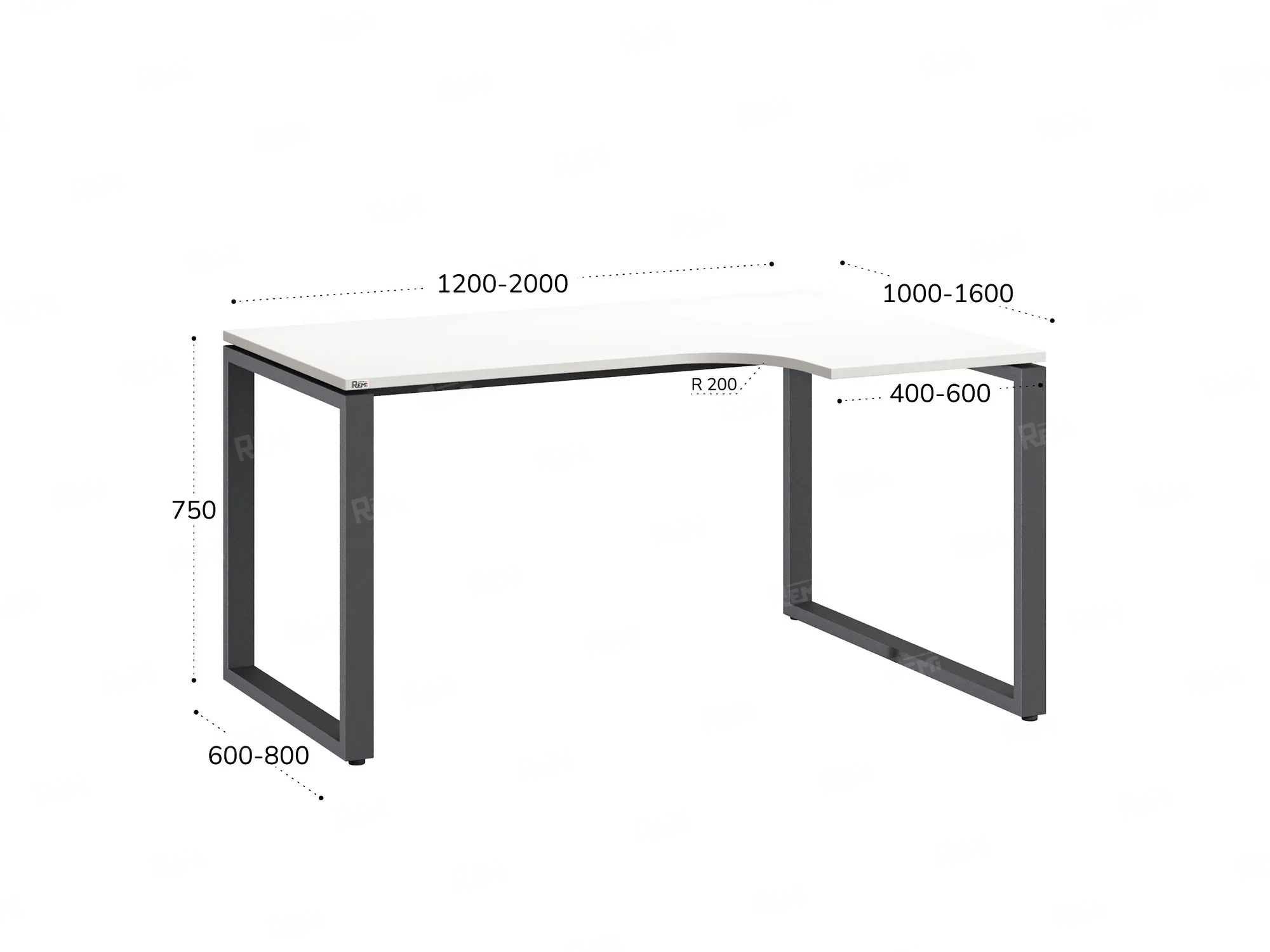 Стол угловой, О-опора, правый 1600x800/1000x750, RM054-16x8-10 Белый/Серый