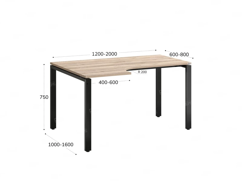 Стол угловой, П-опора, левый 1400x600/900x750, RM053-14x6-9 Дуб Маувелла/Черный