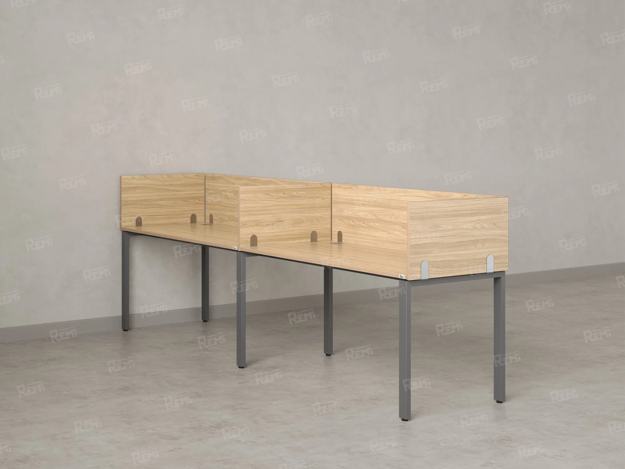 Бенч-система в 1 ряд, 2 рабочих места 5 ЛДСП экранов 2400x800x750 RM167-2-24x8 Вяз Швейцарский светлый/Серый