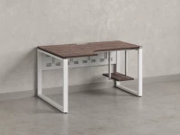 Стол угловой, экран металл, О-опора, левый 1400x900/1200x750, RM056-14x9-12 Дуб Апрельский шоколад/Белый