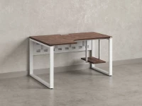 Стол угловой, экран металл, О-опора, левый 1400x900/1200x750, RM056-14x9-12 Дуб Апрельский шоколад/Белый