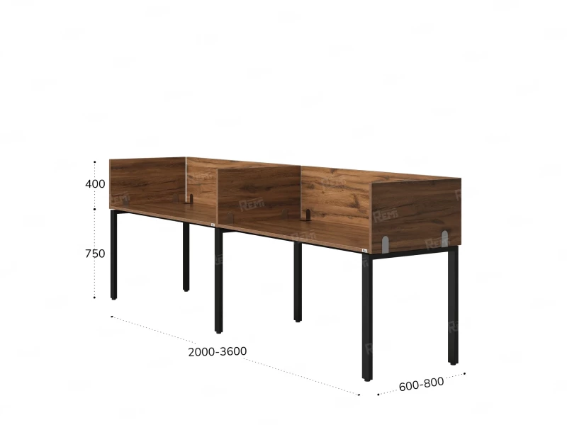 Бенч-система в 1 ряд, 2 рабочих места 5 ЛДСП экранов 3200x800x750 RM167-2-32x8 Дуб Юстус/Черный