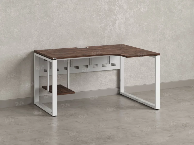 Стол угловой, экран металл, О-опора, правый 1800x900/1200x750, RM057-18x9-12 Дуб Апрельский шоколад/Белый