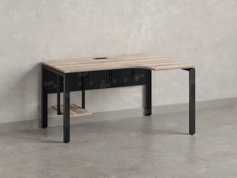 Стол угловой, экран металл, П-опора, правый 1400x600/900x750, RM058-14x6-9 Дуб Маувелла/Черный