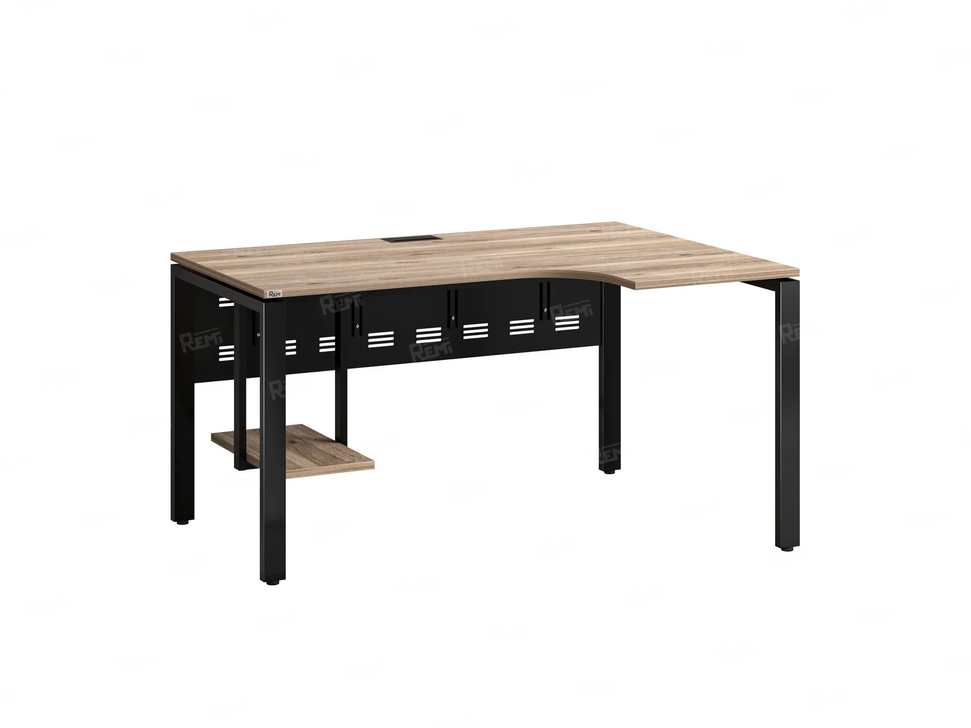 Стол угловой, экран металл, П-опора, правый 1400x600/900x750, RM058-14x6-9 Дуб Маувелла/Черный