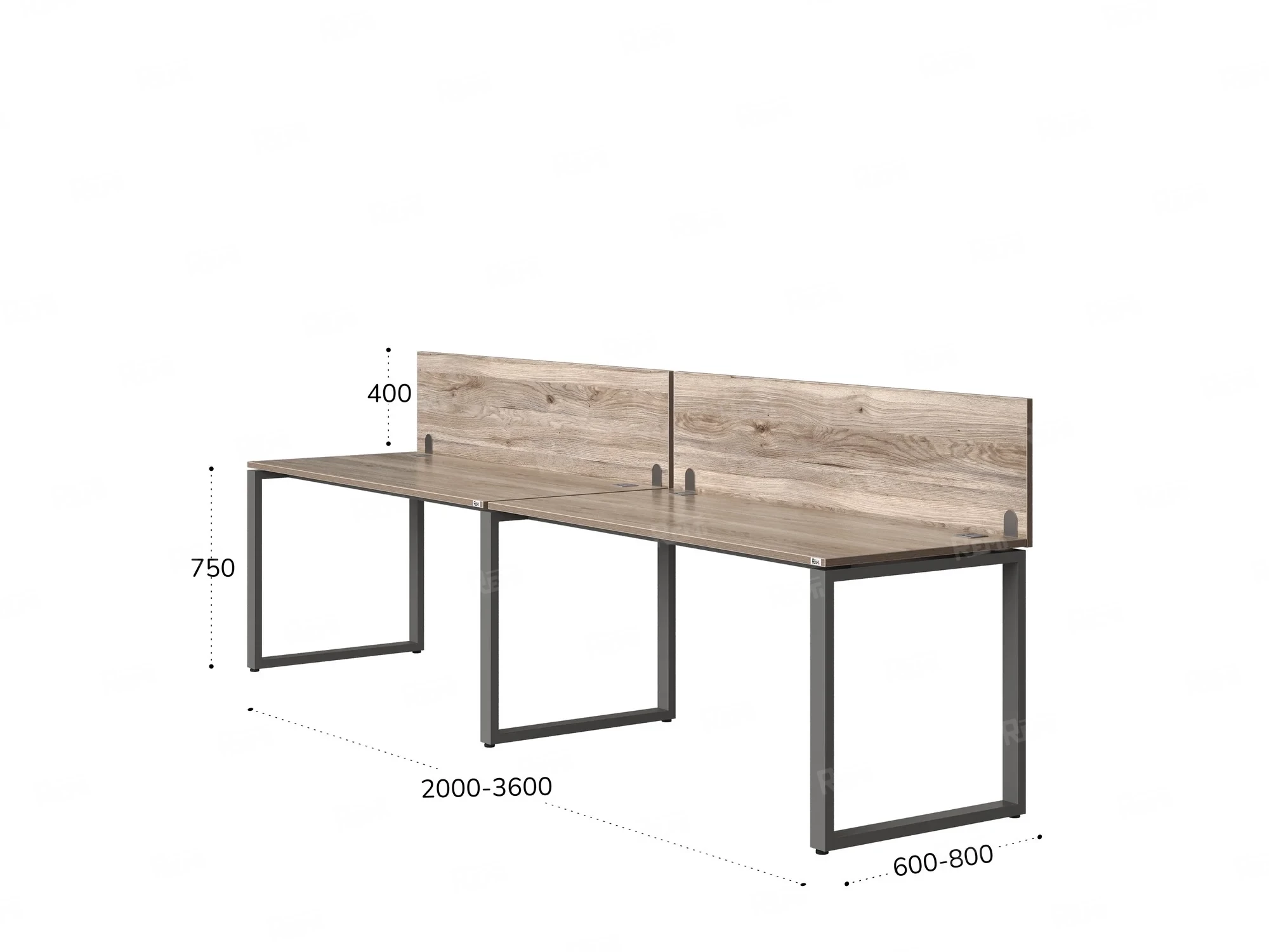 Бенч-система в 1 ряд, 2 рабочих места 2 ЛДСП экранов 2700x800x750 RM168-4-27x8 Дуб Маувелла/Серый