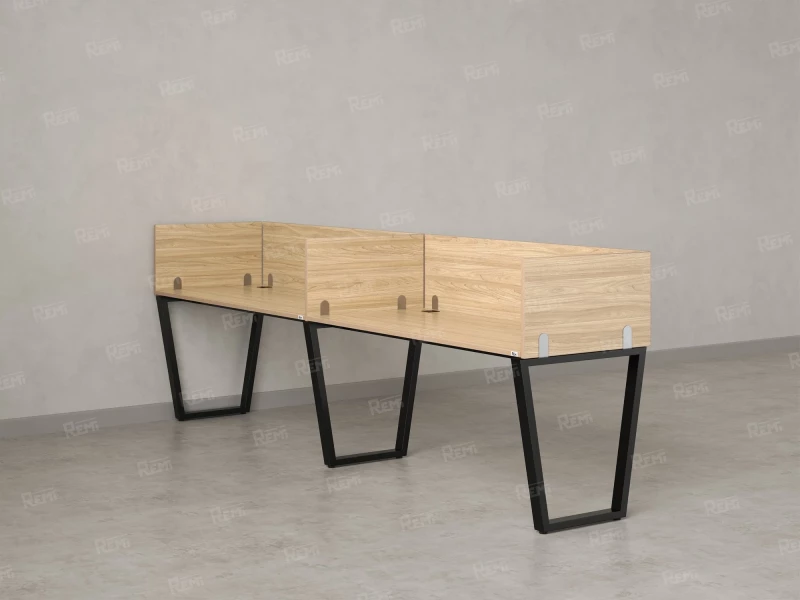 Бенч-система в 1 ряд, 2 рабочих места 5 ЛДСП экранов 2400x800x750 RM174-2-24x8 Вяз Швейцарский светлый/Черный