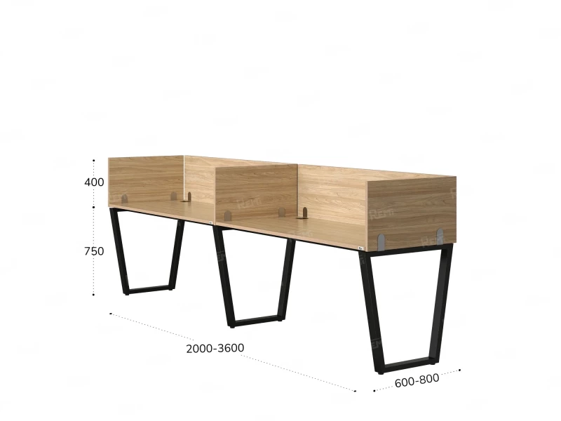 Бенч-система в 1 ряд, 2 рабочих места 5 ЛДСП экранов 2400x800x750 RM174-2-24x8 Вяз Швейцарский светлый/Черный