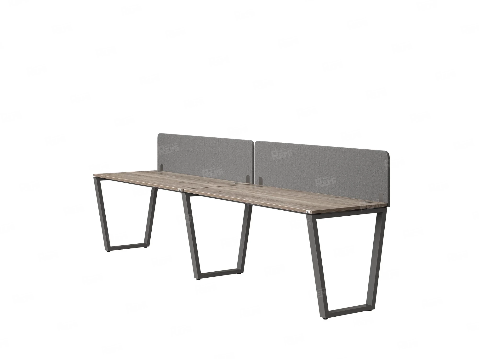 Бенч-система в 1 ряд, 2 рабочих места 2 тканевых экранов 2400x600x750 RM174-3-24x6 Дуб Маувелла/Серый