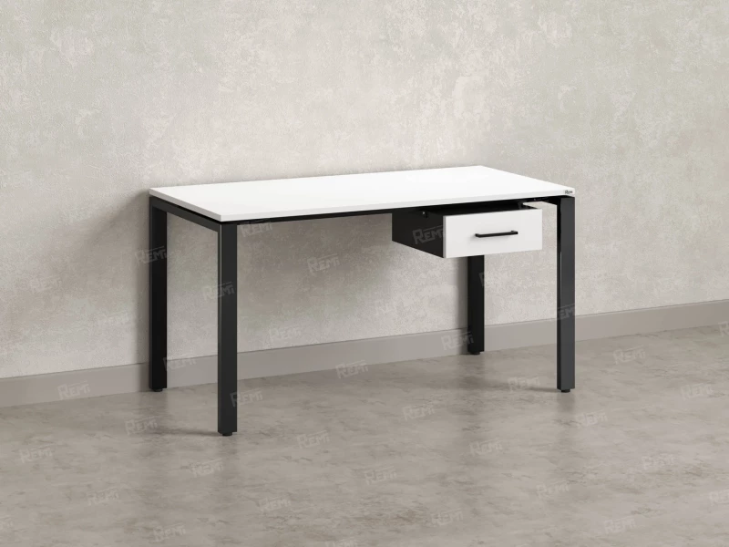 Стол прямой с подвесной тумбой, П-опора 2000x600x750 RM038-20x6 Белый/Черный