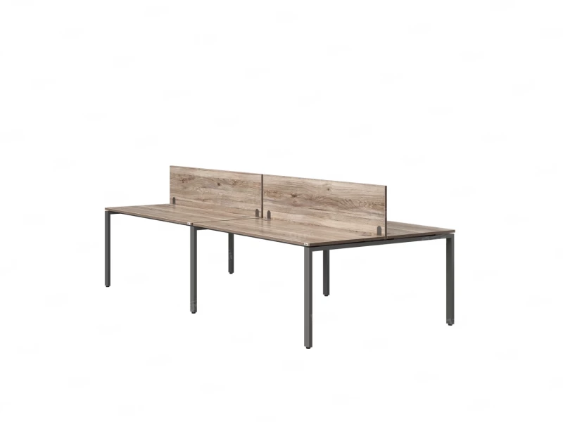 Бенч-система, 4 рабочих места, на П-образных опорах, 2 ЛДСП экранов 2800x1600x750 RM166-4-14x16 Дуб Маувелла/Серый