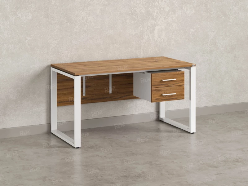 Стол прямой, подвесная тумба, ЛДСП экран, О-опора 1600x700x750 RM033-16x7 Дуб Юстус/Белый