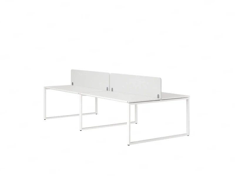 Бенч-система, 4 рабочих места, на О-образных опорах, 2 тканевых экранов 2800x1400x750 RM170-3-14x14 Белый/Белый