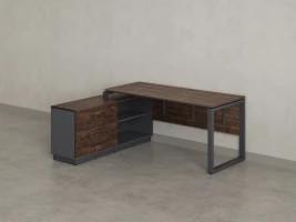Стол прямой с тумбой L, ЛДСП экран, О-опора 2000x600x750 RM013L-20x6 Дуб Апрельский шоколад/Серый
