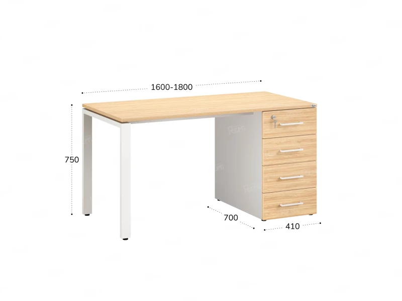 Стол прямой с тумбой на П-образных опоре, правый 1600x700x750 RM103-16x7 Вяз Швейцарский светлый/Белый