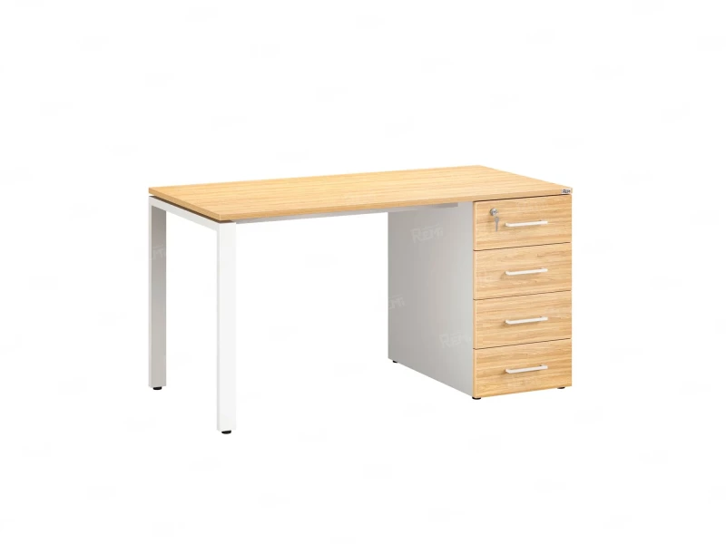 Стол прямой с тумбой на П-образных опоре, правый 1600x700x750 RM103-16x7 Вяз Швейцарский светлый/Белый