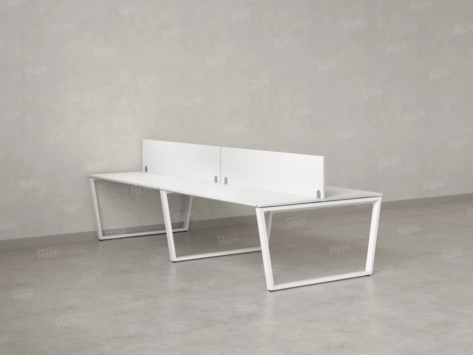 Бенч-система, 4 рабочих места, на U-образных опорах, 2 ЛДСП экранов 2000x1600x750 RM173-4-10x16 Белый/Белый