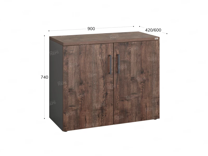 Шкаф низкий распашной, регулируемые опоры, 2 уровня 900x600x750 RM148-90x60 Дуб Апрельский шоколад/Серый