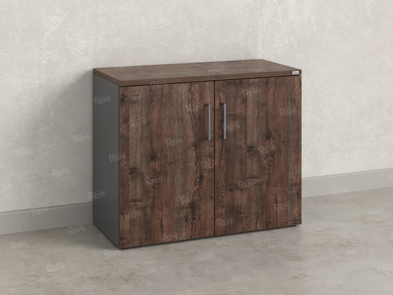 Шкаф низкий распашной, регулируемые опоры, 2 уровня 900x600x750 RM148-90x60 Дуб Апрельский шоколад/Серый