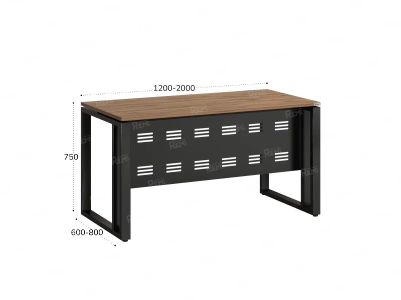 Стол прямой на О-образных опорах с металлическим экраном 1600x900x750 RM042-16x9 Юстус/Черный