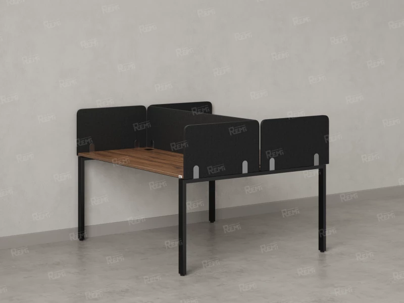 Бенч-система, 2 рабочих места, на П-образных опорах, 5 тканевых экрана 1400x1200x750 RM165-3-14x12 Дуб Юстус/Черный