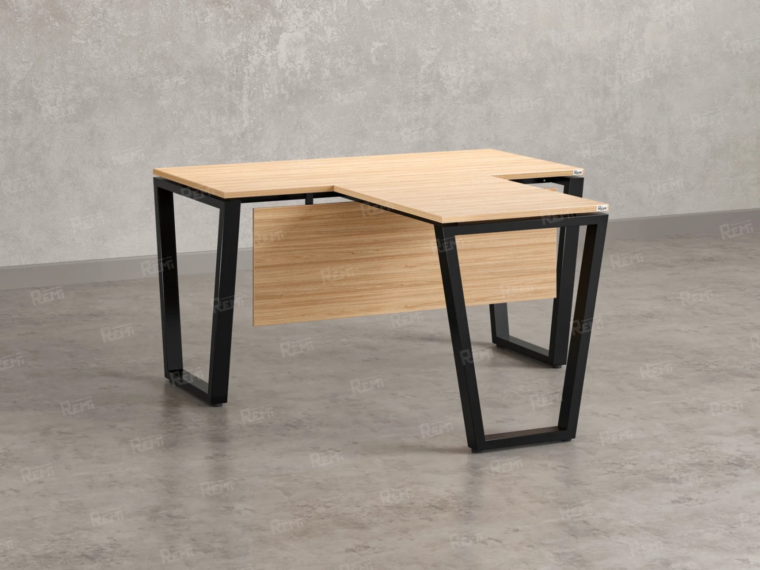 Стол с брифингом с парящей столешницей на U-образных опорах с экраном ЛДСП RM047-12x8 1200x2000x750 Вяз Швейцарский светлый/Черный