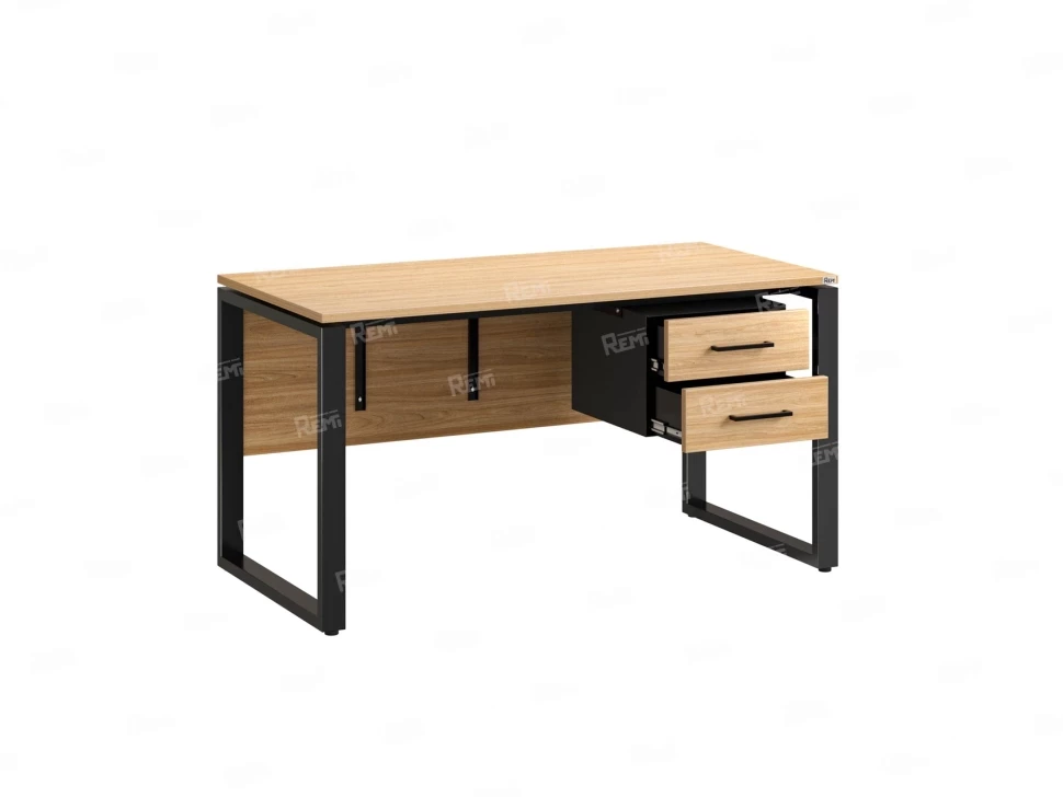 Стол прямой, подвесная тумба, ЛДСП экран, О-опора 1800x600x750 RM033-18x6 Вяз Швейцарский светлый/Черный