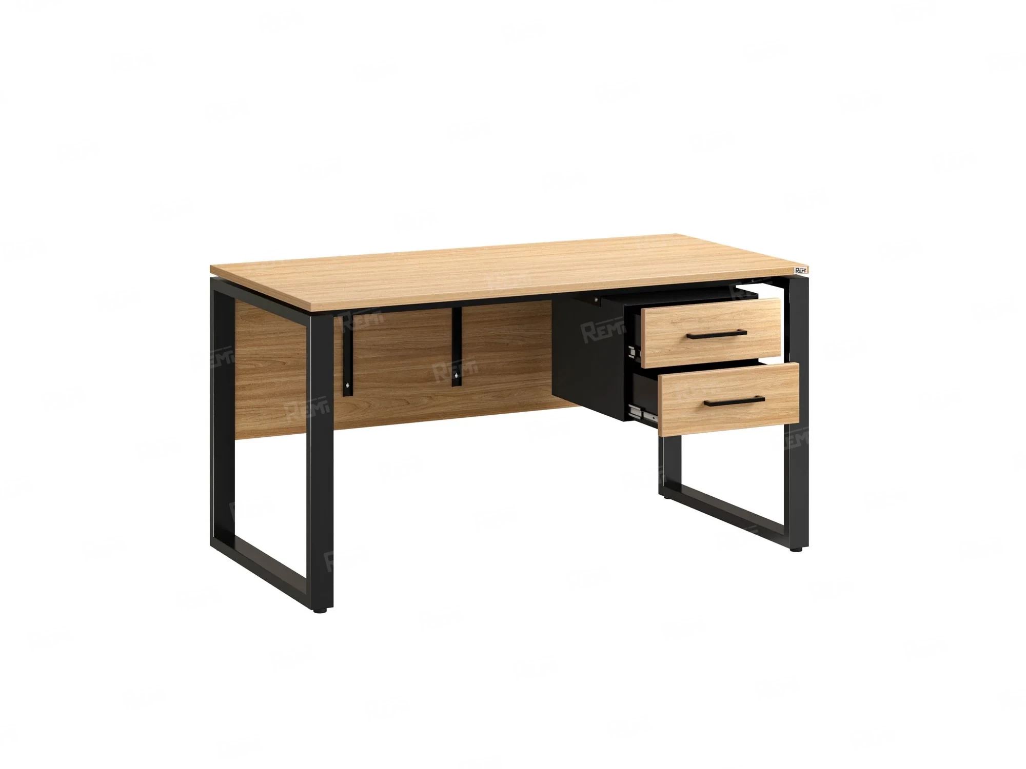 Стол прямой, подвесная тумба, ЛДСП экран, О-опора 1800x600x750 RM033-18x6 Вяз Швейцарский светлый/Черный