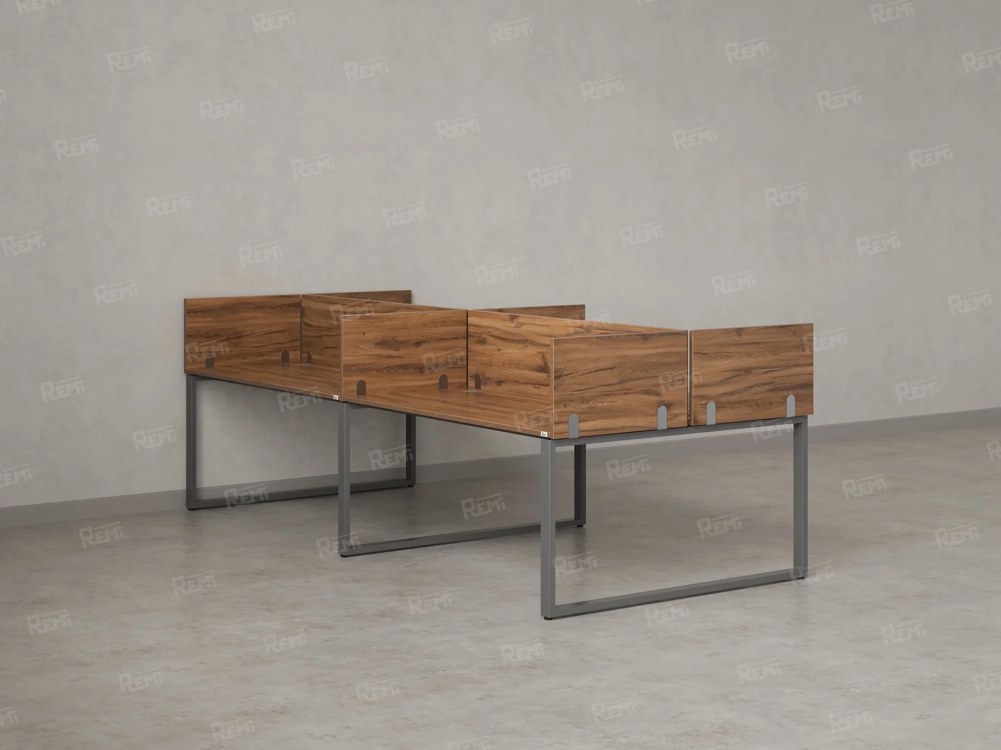 Бенч-система, 4 рабочих места, на О-образных опорах, 8 ЛДСП экранов 2000x1400x750 RM170-1-10x14 Дуб Юстус/Серый