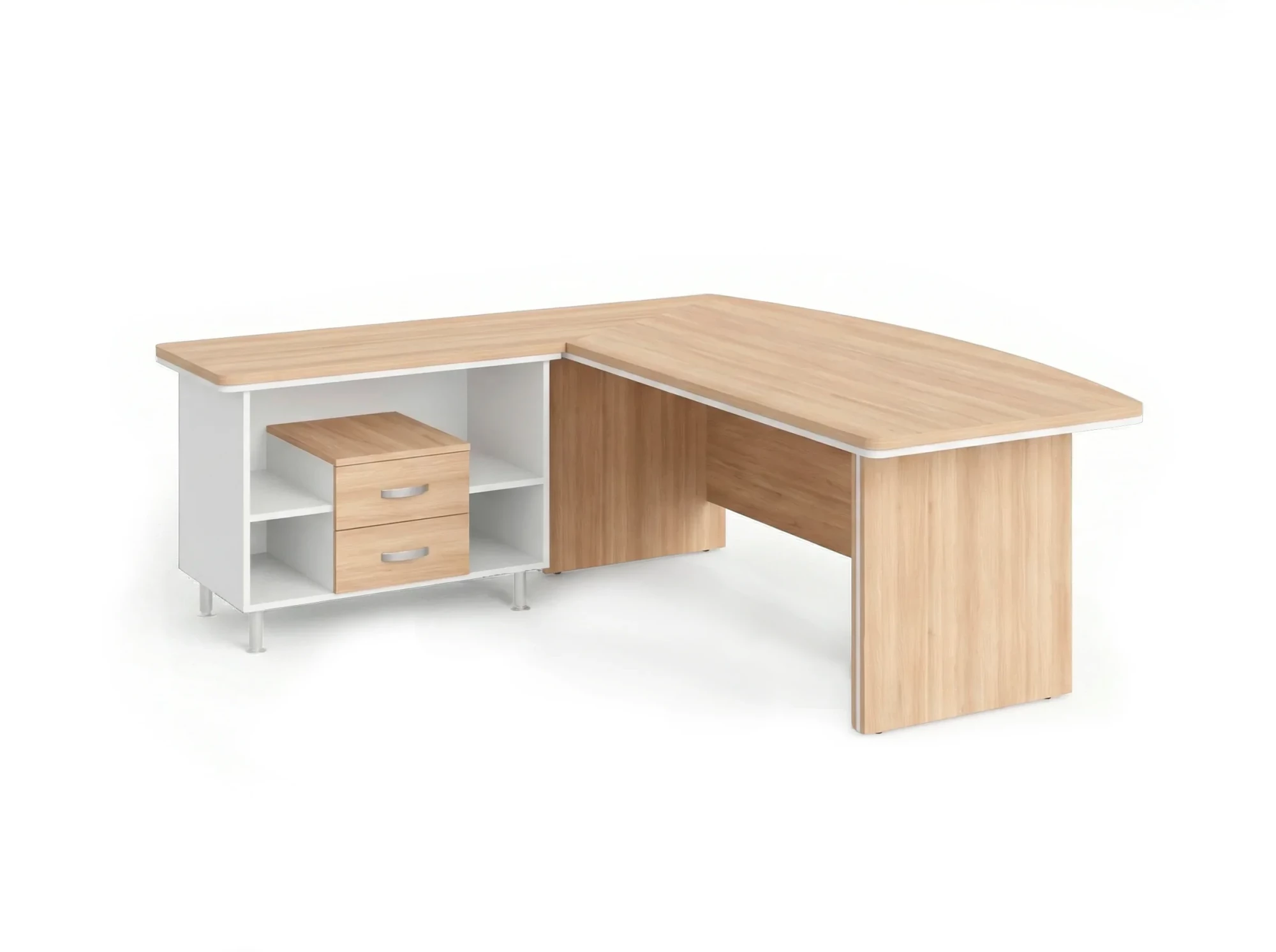 BRL RB070-160x200L Стол руководителя угловой L с тумбой 2 ящика 1600х2000х760 Акация/Белый